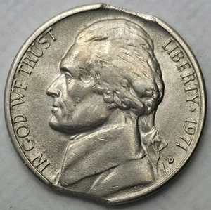 1971 D 5c Jefferson Nickel BU Error Coin Double Clipped Planchette Ok Steps - Picture 1 of 2