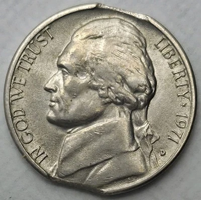 1971 D 5c Jefferson Nickel BU Error Coin Double Clipped Planchette Ok Steps - Image 1 of 2