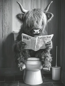 Wandbild HOCHLANDRIND AUF WC 46x61 cm – Leinwandbild Keilrahmen Deko modern - Bild 1 von 1