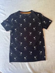 Denim & Flower Boys 11/12 Large Black Tee Halloween Dancing Skeleton T Shirt - Picture 1 of 6