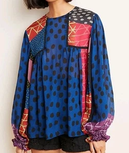 Miranda Peasant Boho Blouse-Blank London+Anthropologie-Blue Fuschia -Sz LARGE - Picture 1 of 11