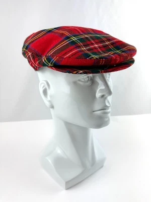 Vtg Shandon Made Ireland Snap Front Cap Red Multi Plaid 100% Wool Size 7 1/8 58M - Image 1 of 4