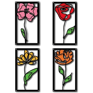 4Pcs Colorful Metal Flowers Wall Art Decor, Abstract Line Art Wall Decor, 3D ... - Foto 1 di 8