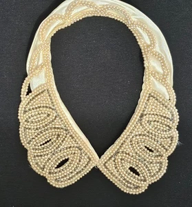 Vintage Sally Gee Creations Japan White Satin & Pearl Bead Evening Collar 15” - Picture 1 of 5