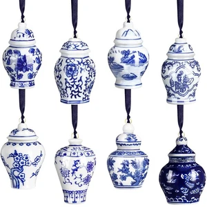 Elegant Mini Ginger Jar Chinoiserie Porcelain Hanging Ornaments - Blue and Wh... - Foto 1 di 6