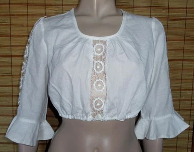 WEISSE DIRNDLBLUSE - TRACHTENBLUSE - SPITZE - COTTON/POL. - VINTAGE - GR. S - M - Bild 1 von 2