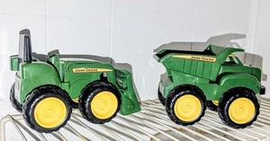 Pair Of Pre-owned John Deere Tractor Tomy Dump Truck And Loader Farm Toys - Picture 1 of 7