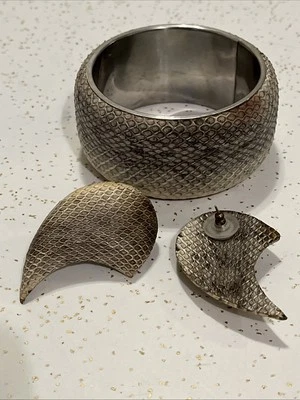 Brazalete brazalete brazalete y pendientes a juego piel de serpiente sintética de 1-1/2" de ancho Foto 1 de 4