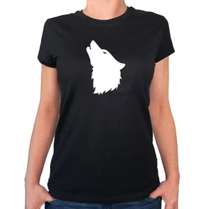 Damen T-Shirt Wolf Kopf Silhouette Geschenkidee Wolf Kopf Geschenk Präsent Mitbr - Picture 1 of 21