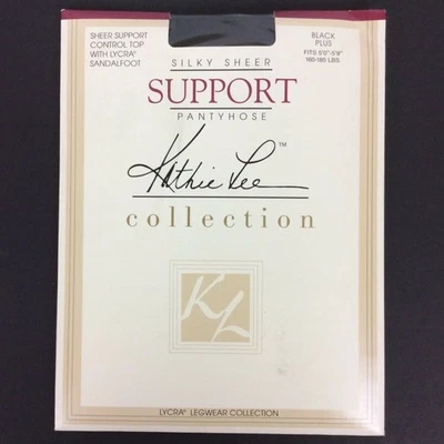 Kathie Lee Silky Sheer Support Pantyhose Plus Size Black Control Top Sandalfoot - Image 1 of 3