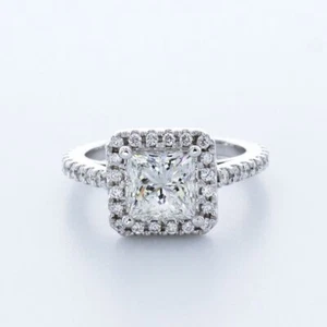 NATÜRLICHER DIAMANT H/SI1 PRINZESSSCHLIFF 14 K WEISSGOLD 4 KRAPPEN HALO AKZENT RING 2,7 KT - Bild 1 von 7