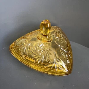 Vintage Hazel-Atlas Glass Co Candy Dish w/ Lid #6045 Stars Gold Triangle-shaped - Picture 1 of 8