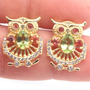 Nicht Erhitzt Edelstein Grün Peridot,Saphir & Zirkon Ohrringe 925 Sterlingsilber - Bild 1 von 4