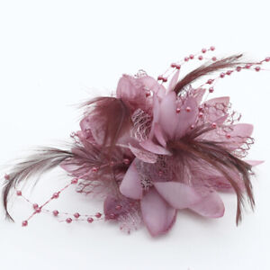 28Colors Pearl Corsage Hair Clip Flower Fascinator Feather Hairpin Party Wedding