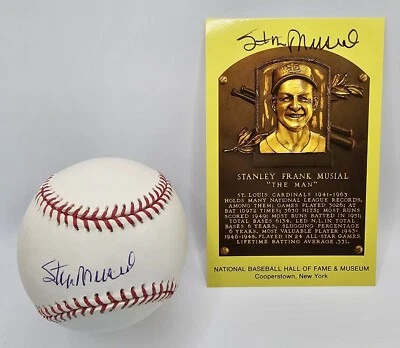 Stan Musial Signed Baseball and Yellow Hall of Fame Postcard BAS Beckett Holos - Image 1 of 2