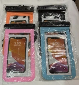 Waterproof Bag Universal Phone Pouch 4 Pack NEW Orange Aqua Pink Black - Picture 1 of 2