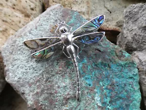 Dragonfly Abalone Sterling Silver 925 Pin Brooch Pendant Free Shipping NEW E93 - Picture 1 of 8