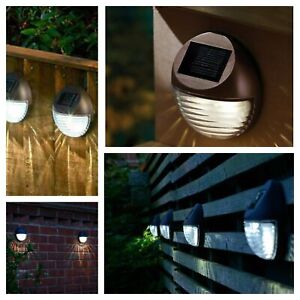 Round Solar Powered Garden Lights Bright White LED Fence Shed Wall Door Lights