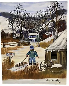Vintage Original Painting Oil on Board Artist Signed Folk Art Farm Unframed - Picture 1 of 9