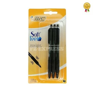 BIC Ball Pens 3 Pack Black Medium Retractable Soft Feel 1mm Point Size Biros - Picture 1 of 1