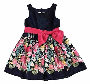 Abito bambina Lilt blu navy rosa floreale senza maniche a sbuffo taglia 4 - Foto 1 di 11