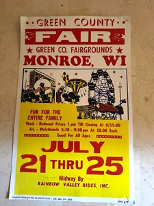 Green County Fair Poster Monroe WI 11 x 17 Carnival Rainbow Valley Rides - Picture 1 of 2
