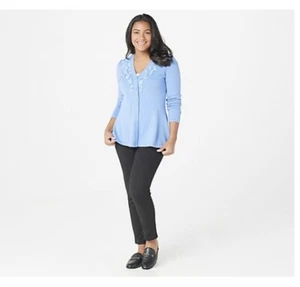 Isaac Mizrahi Live! Button-Front Embellished Peplum Cardigan BLUE Size Medium - Picture 1 of 5
