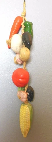 Ceramic Vegetables on Rope Vintage 25" 11 Pieces Cover