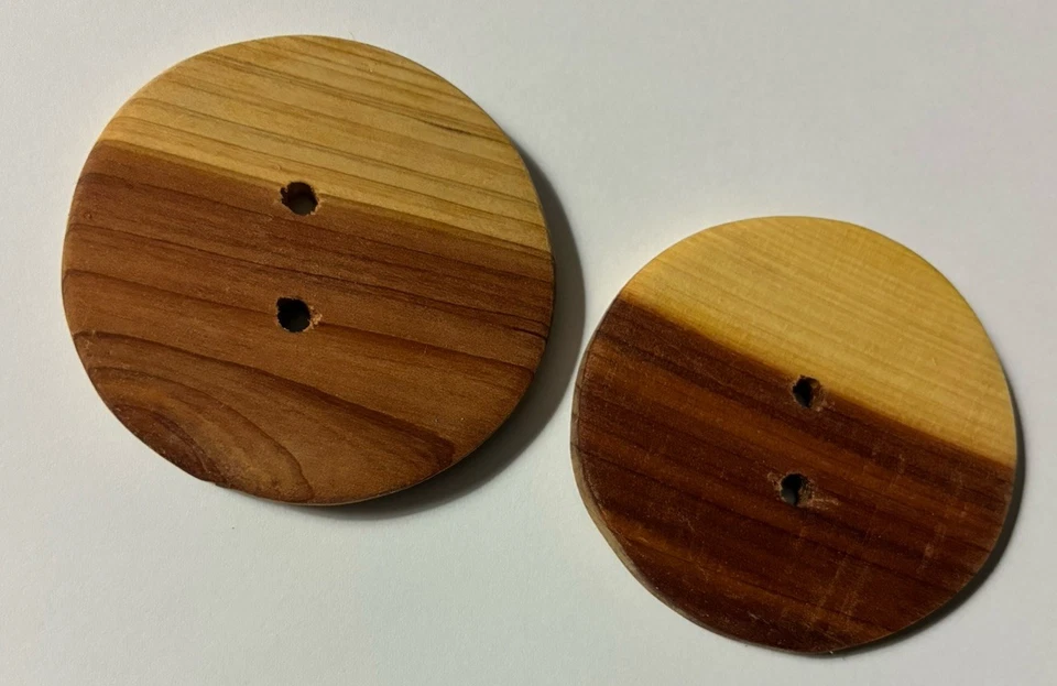 Handmade Flat Wooden Buttons Red Cedar 2” X 3/16” 2 Holes Hobbies & Crafts - Image 1 of 1