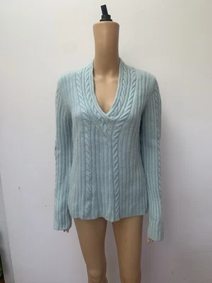 kinross green 100% cashmere chunky long sleeve V-neck pullover sweater L HOLE - Image 1 of 4
