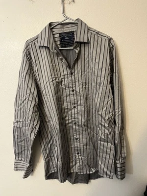 Camisa Charles Tyrwhitt Para Hombre Grande Negra Gris Rayas Abotonada Manga Larga Foto 1 de 4