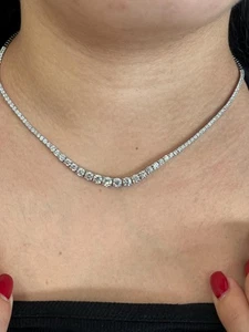 7CT Lab Grown Diamond Tennis Necklace F VS 4-Prong 14K White Gold Over 18" - Picture 1 of 6