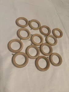 Vtg Natural Wood Color Curtain Rings with eye, 2.5 in, fits 1.38 pole, set of 13 - Picture 1 of 6