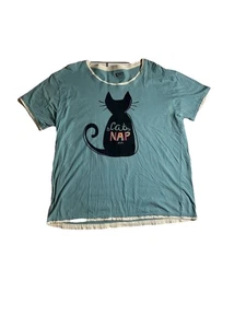 Lazy One Cat Nap Pajama Top T-Shirt Women's XXL Light Blue Cats Kittens Kitty  - Picture 1 of 7