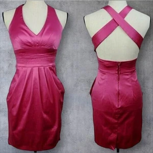 VTG Y2K Windsor Pink Satin Dress Juniors Sz 7 Mini Pockets Party Barbiecore - Picture 1 of 7