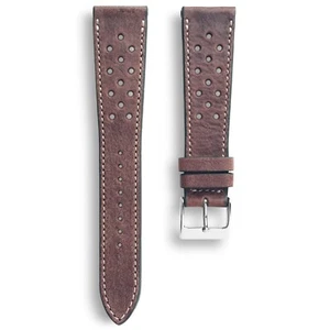 19mm Brown Rally Style Vegetable Tanned Leather Watch Band Strap White Stitch - Picture 1 of 4