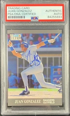 Juan Gonzalez autographed signed Fleer Ultra #U55 Texas Rangers PSA Encapsulated - Image 1 of 2