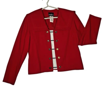 80's 90's Vtg Positive Attitude Blouse Top Blazer Women's Size 12 Nautical Red - Image 1 of 4