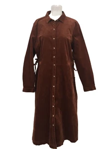 White Stuff Women's Dress Size 18 Dark Tan Corduroy Pocket Button Stretch New F1 - Picture 1 of 12