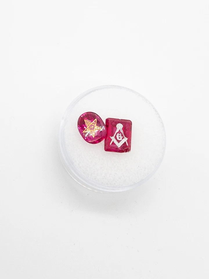 Antique 1940s PLATINUM & 24k Yellow Gold OVERLAY RUBY MASONIC Gems FOR RINGS TWO - Image 1 of 1