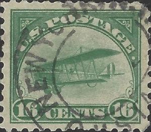 US Scott #C2 Used VF 16 Cent 1918 Curtiss Jenny Stamp CV 35.00 - Picture 1 of 1