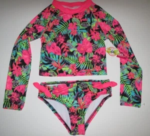 PENELOPE MACK Girl's 2 Pc Rash Guard Swimsuit Set Long Sleeve 6X/8/12 - Picture 1 of 3