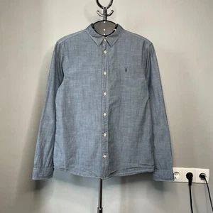 AllSaints Men’s Blue Cotton Button-Up Long Sleeve Shirt – Size L - Picture 1 of 14