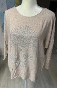 New COLLECTION - Gr. 38 40 42 - Made In Italy - Shirt- Beige- Glitzer Totenkopf - Bild 1 von 11