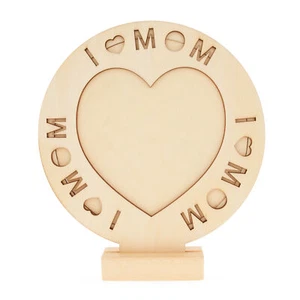 Unfinished Standing Wooden "I Love Mom" Picture Frame DIY Craft 6.7 Inches - Picture 1 of 3