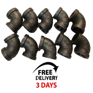 LOT OF(10)1/2INCH BLACK MALLEABLE IRON PIPE THREADED 90° ELBOW FITTINGS PLUMBING - Picture 1 of 1
