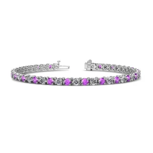 Amethyst and Diamond Eternity Tennis Bracelet 4.94 ctw 14K White Gold JP:124808 - Picture 1 of 4