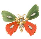 Kenneth Jay Lane KJL Brooch Butterfly Crystal Enamel Rhine Green Coral Vintage g
