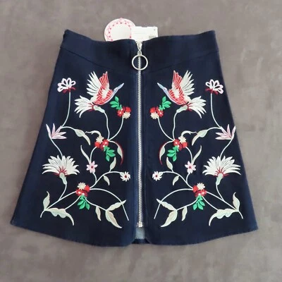 Minifalda Umgee para mujer pequeña azul denim bordada elástica corta vaquera playa Foto 1 de 4