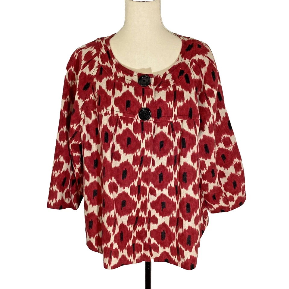 CHAQUETA BLAZER MICHAEL KORS MUJER PLUS 2X CORTA LINO ROJA BEIGE ABSTRUCT FLORAL Foto 1 de 4